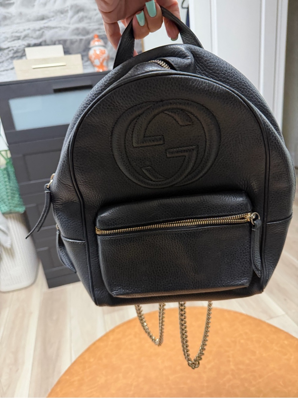 Gucci Black Pebbled Leather Mini Backpack with Gold Hardware